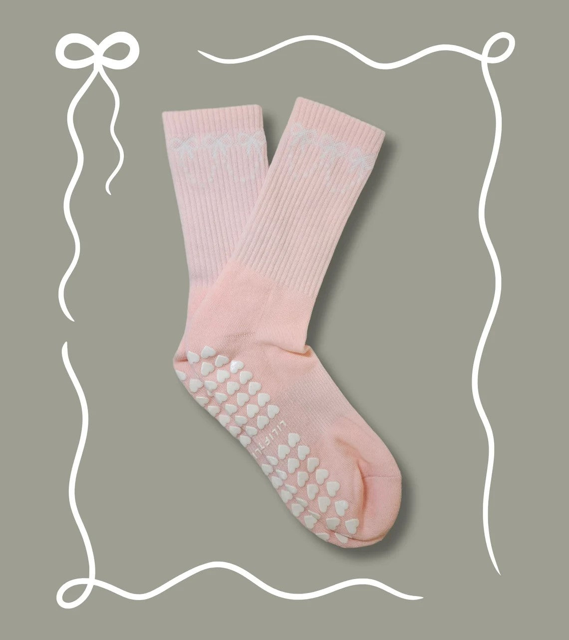 Pink Bow Pilates Grip Socks (Large)